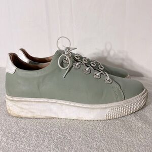 MJUS Sage Green Leather Lace Up Sneakers 41